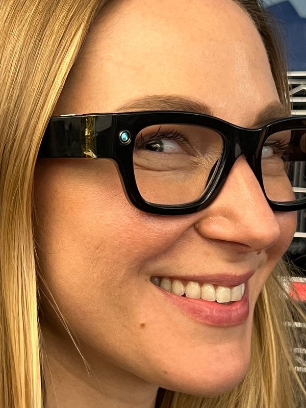 Yasya wearing an early AI glasses prototype